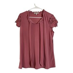 Emma & Olive Women's Blush Lace Top Blouse Size L Short Sleeve Floral Large